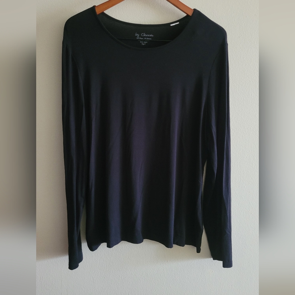 Chico's Top 3 (XL) Scoop Neck Black Long Sleeve